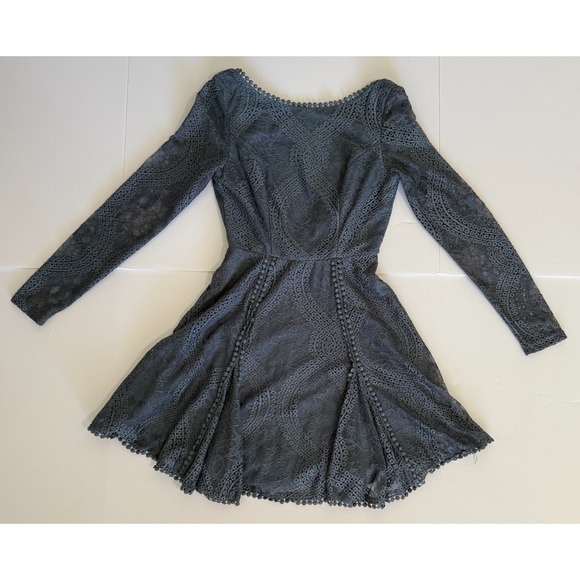 Angel Biba Dresses & Skirts - Angel Biba Blue Lace Long Sleeve Fit & Flare Mini Dress AU 8 US S Elegant Party.